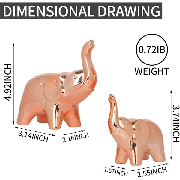 Et par elefantstatuer hjemmedekor, moderne stil figurer, skulptur for kontorbord bokhylle stue, rosegull