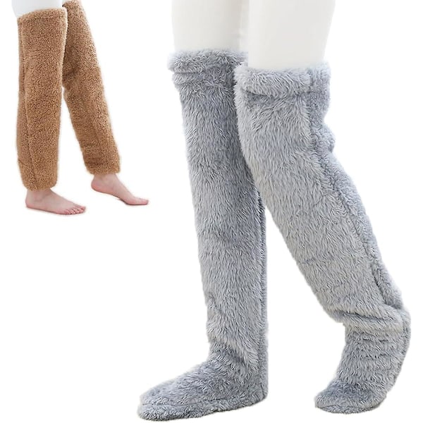 Teddy Legs Långa Strumpor - Teddy Legs Strumpor, Över Knähöga Fuzzy Benvärmare Strumpor Roliga Furry Långa Vinterstrumpor - REA Gray