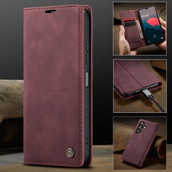 Stødsikkert læder wallet case med stativ til Samsung A17[JUN] blå