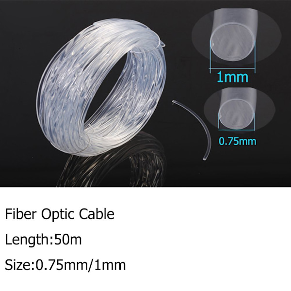 50m x 0,75 mm/1,0 mm Fiberoptisk Kabel Endeglødet LED-Lys 50MX1MM 50mx1mm