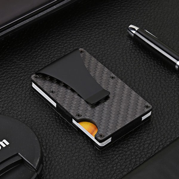 Menn Slim Carbon Fiber Kredittkortholder RFID Blokkering Metall Wa Black