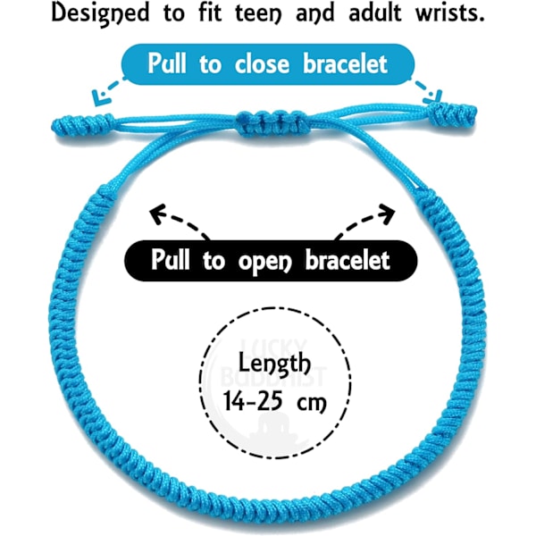 Tibetanskt handgjort justerbart flätat rep Chakra-armband för kvinnor Män Tonåringar Vänskapsgåva[JUN] Light Blue