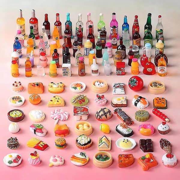 100 st Miniatyr Dockskåpsmat - Små Drycker & Flaskor Leksaksset[JUN]