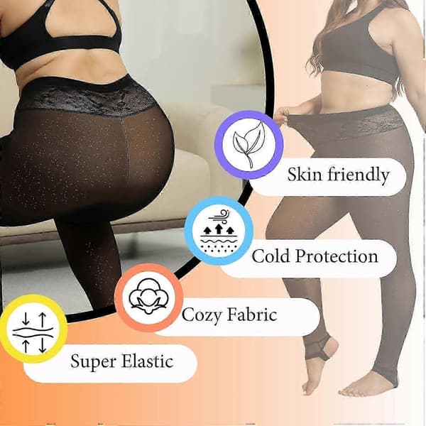 Fleeceforede tights for kvinner - Termiske ugjennomsiktige & transparente panel-leggings[JUN]