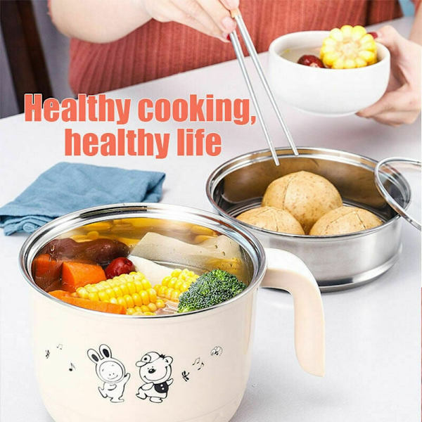 Mini 1.8L Multifunktionel Elektrisk Gryde, Rustfrit Stål Steamer & Suppe Maker, Beige[JUN]