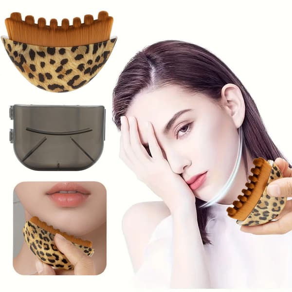 3-pack Lymfdränage Ansiktsborste, Ansiktsmassage för Käklinjeskulptering, Torrborstning, Ergonomisk Design 3 Leopard