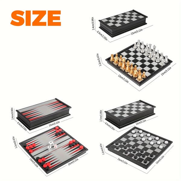 Mini magnetisk sjakkbrettspillsett - Bærbart sammenleggbart reisesjakk, backgammon og dam Chess