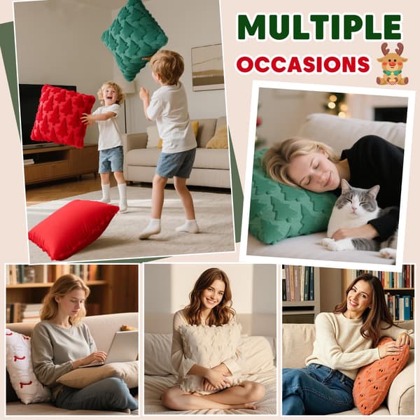2-pack 45x45 cm julkuddöverdrag i sammet med 3D-tryck [JUN]