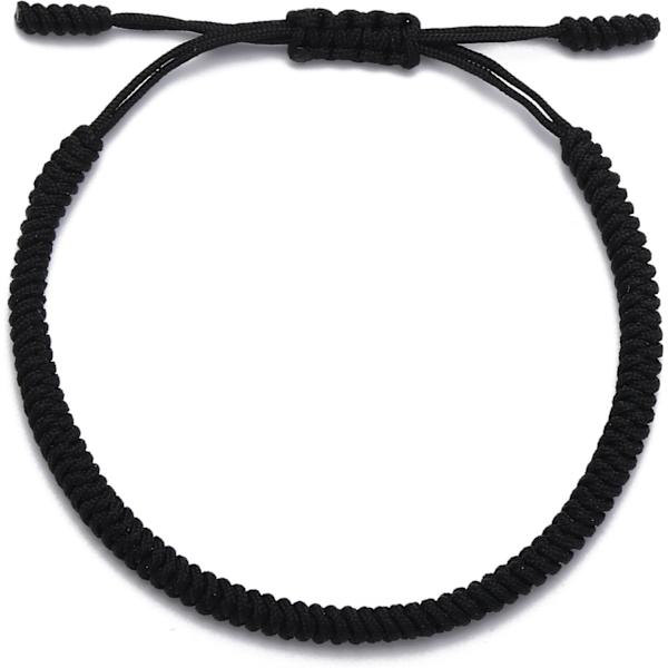 Tibetanskt handgjort justerbart flätat rep Chakra-armband för kvinnor Män Tonåringar Vänskapsgåva[JUN] Black