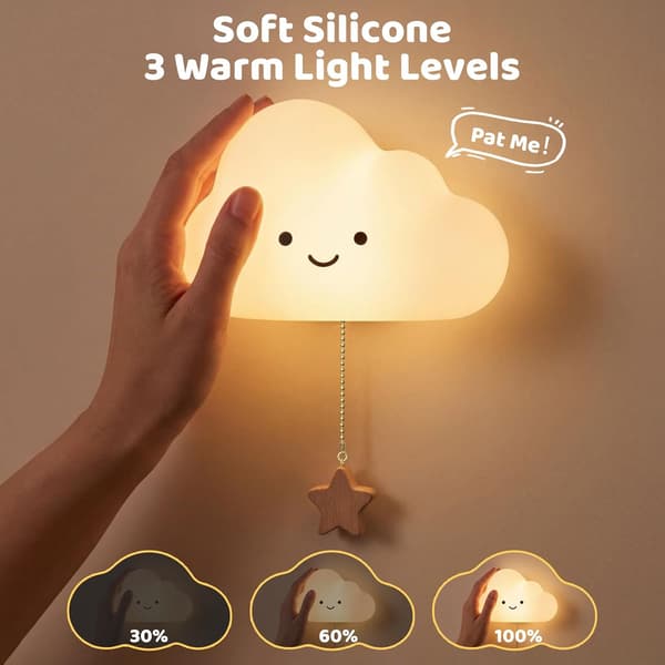 Gemmac Cloud natlampe til børneværelset, 7 RGB-farver, 3-trins dæmpbar væglampe [Energiklasse A++] White Cloud