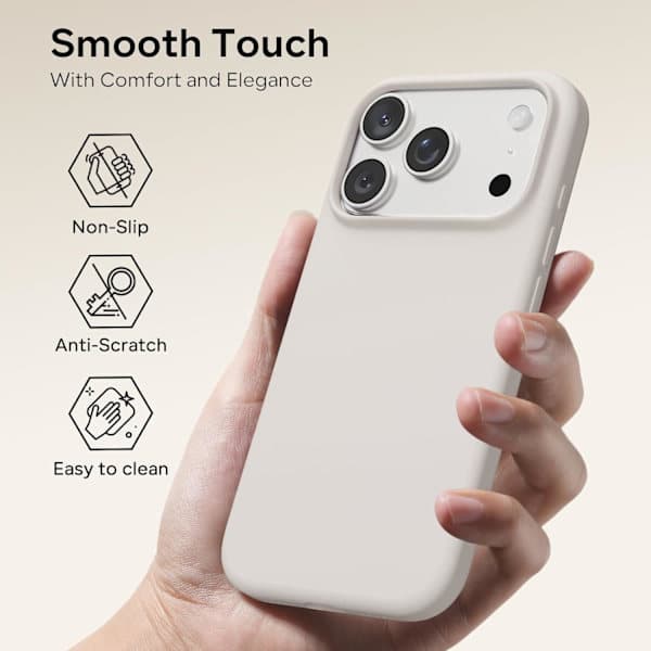 Flytende silikondeksel til iPhone 17 Pro Max, støtsikker myk full beskyttelse, lys grå iPhone 17 Pro Max Light grey