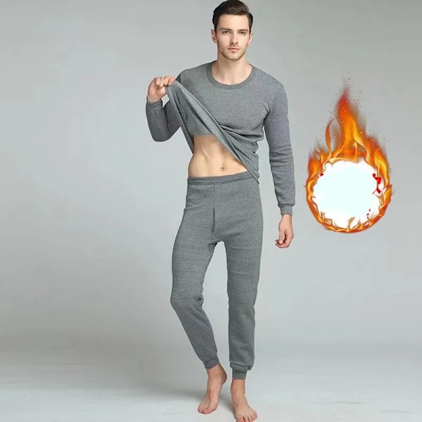 Högkvalitativa vinterlångkalsonger för män, termiskt set, tunn fleece, elastiskt material, mjuk, rundhalsad undertröja + kalsonger, grå Gray 4XL 90-100kg