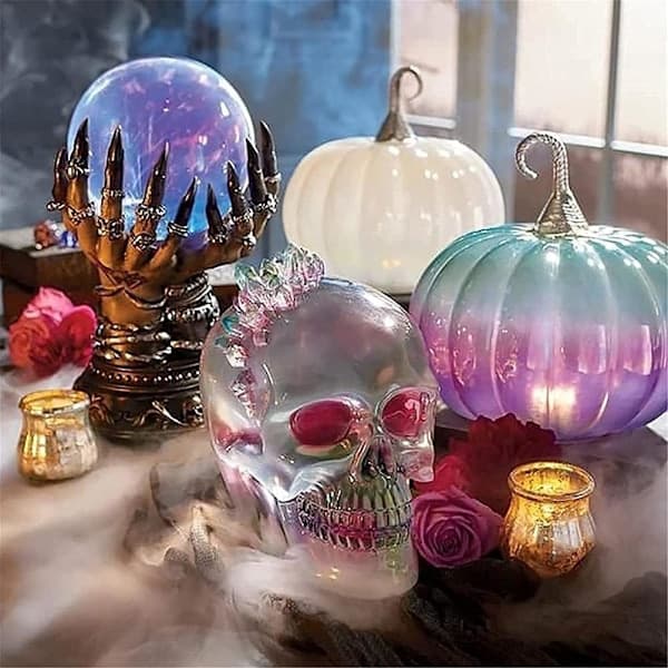 Halloween krystalkugle med lysende base - berøringsfølsom glaskugle til dekoration [JUN]