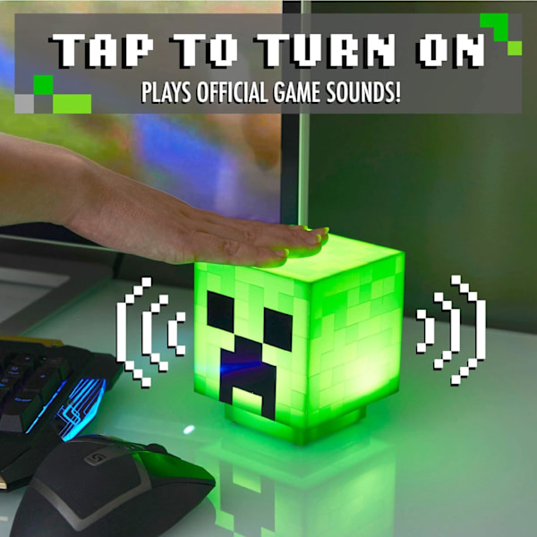 Minecraft Creeper-lampe, dekorationsnattlampe, LED-lamper med spelljud, genopladelig, børns sengelampe, væglampe (grøn)