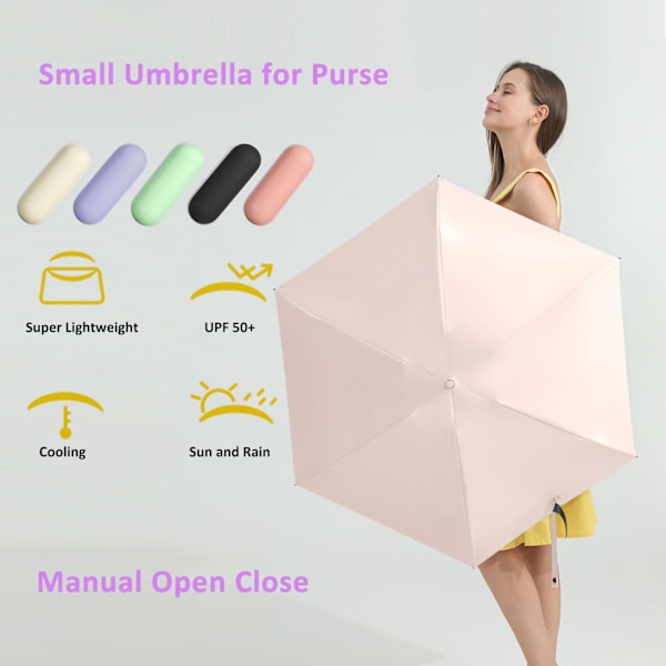 Kannettava UV-aurinkovarjo - musta pinnoite, kompakti 5-osainen, taskukokoinen, suojaa auringolta ja sateelta Jade Yellow