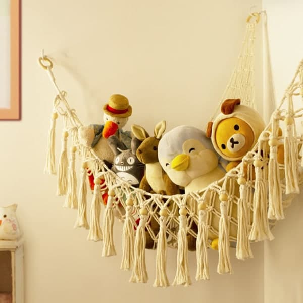 Opbevaring til bamser med net-hængekøje til bløde legetøjsdyr Lyserød