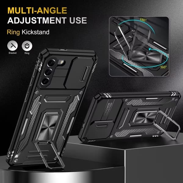 Samsung S24 Cover med Kamerabeskyttelse & Støttefod i Sort[JUN] Galaxy S24