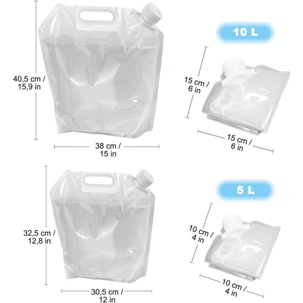 Sammenklappelig vandbeholder, bærbar sammenklappelig vandtank til udendørs brug og camping, 2 stk, 5L og 10L, Hvid