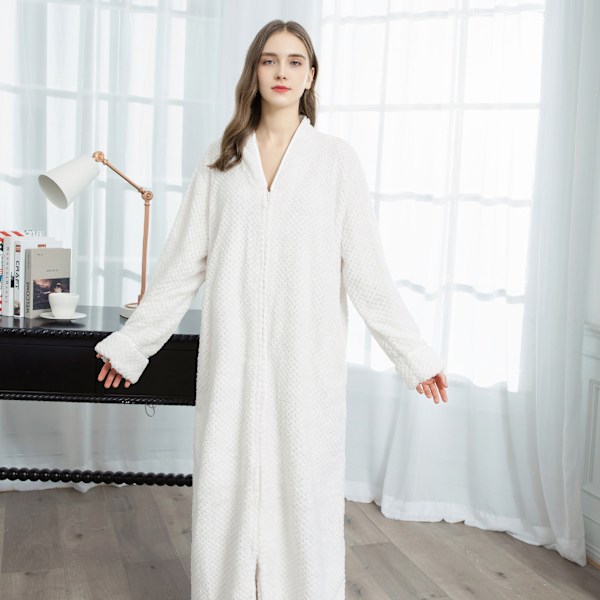 Glidelås Morgenkåpe for Kvinner Flanell Fleece Kåper Vintervarm Huskåpe Nattkjole Lilla Purple L