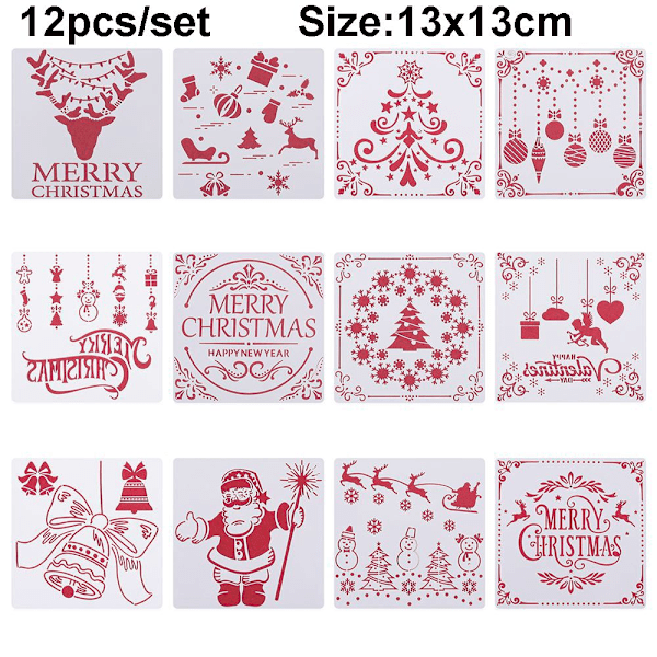 12 st Skiktning Schabloner Scrapbooking Målningsmall Glad