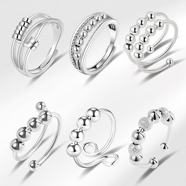 Anti-stressring dubbel justerbar koppar platina silver sexdelad set