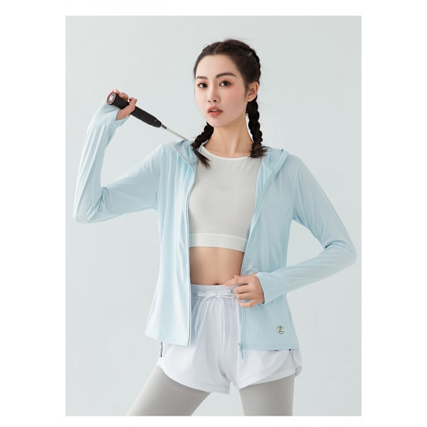 UPF 50+ UV Solbeskyttelse Dameklær Zip Up Hoodie Langærmet Fiske Løping Vandring Jakke Utendørs Performance Skjorte, lyseblå, 4XL