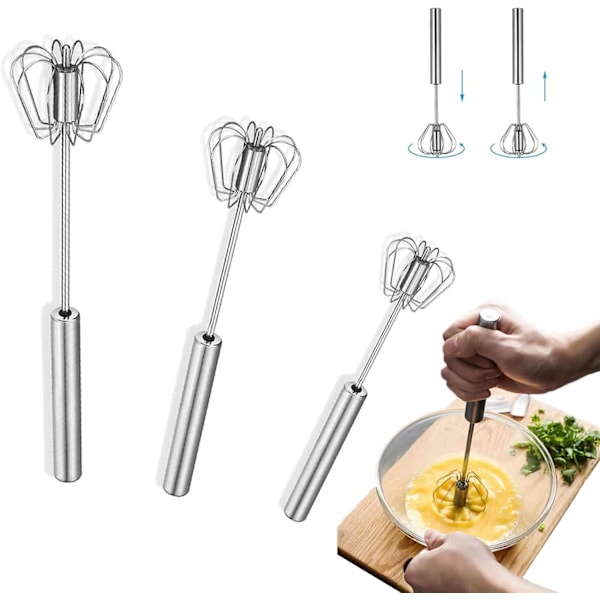 3 st halvautomatiska vispar, äggvisp i rostfritt stål, manuell visp köksvisp, tryckvisp, roterande mixer, äggvisp, för matlagning, blandning, omrörning