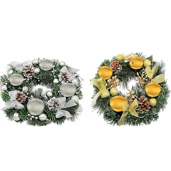 Julekrans 12 tommer med lysestager Kunstig julekrans med bånd Green