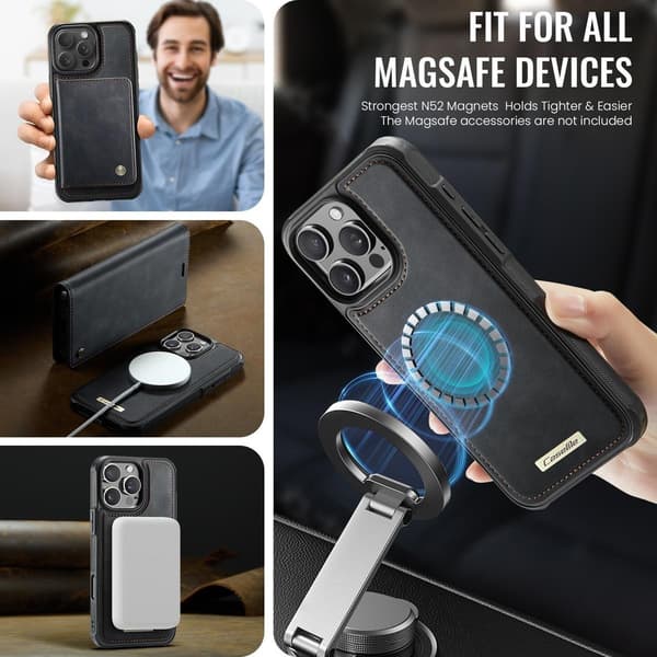 MagSafe Avtakbart Lommeboketui for iPhone 17 Pro Max, 3 Kort Holder med RFID[JUN] svart