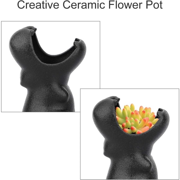 9,5 cm svarta keramiska blomkrukor, suckulenta blomkrukor, mini flodh?stkruka, keramiska krukor dekoration f?r bonsai suckulentv?xter Aloe
