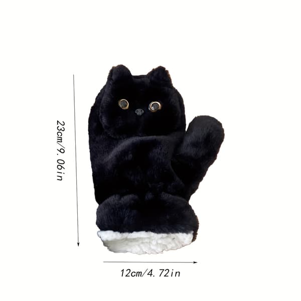 Søde Katte Plys Vinterhandsker Varme Vindtætte Fuld Dækning Udendørshandsker Blk Cat Plush-G