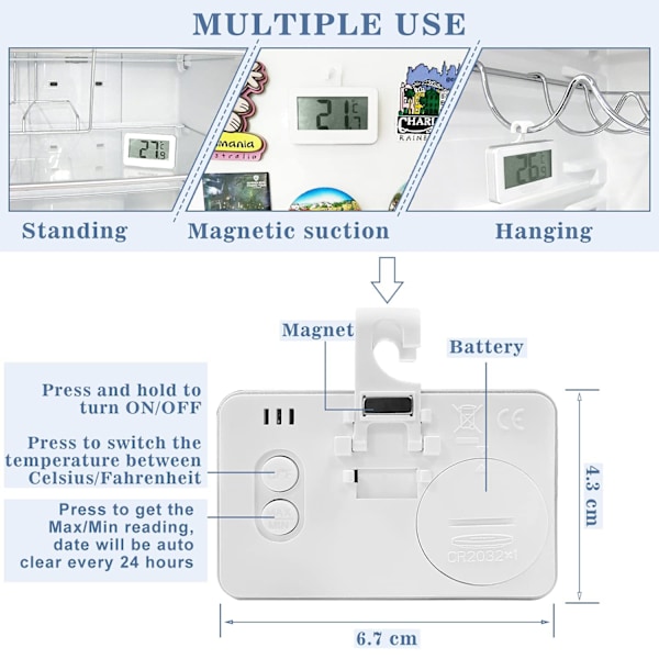 Køleskabstermometer Digitalt køleskabstermometer, 2 sæt Digitalt vandtæt køle-frysertermometer med letlæseligt LCD-skærm (hvid-2)