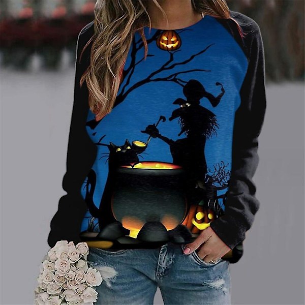 Kvinnor Halloween sweatshirts Pumpa Face Dans Skelettskjorta Långärmad tröja Rolig grafisk tröja style 11