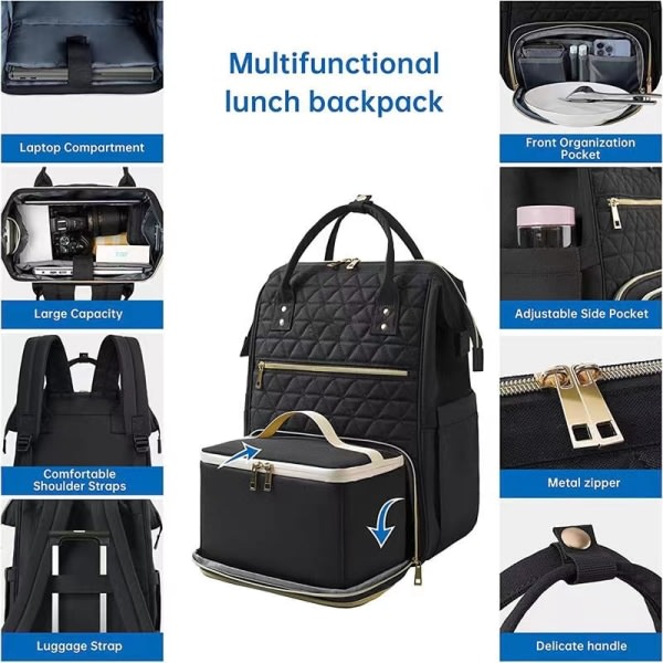 15,6 tums bärbar ryggsäck för lunch med USB port kylväska