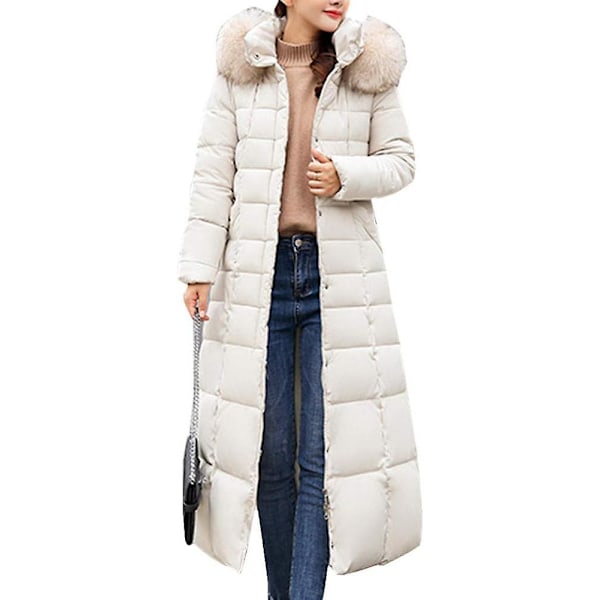 Vanntett Parkasjakke Trendy Kapp Dame Vinterjakke Bomull Vattert Varm Maxi Pufferjakke Dame Lange Rockar Parkasjakke Hvit white M