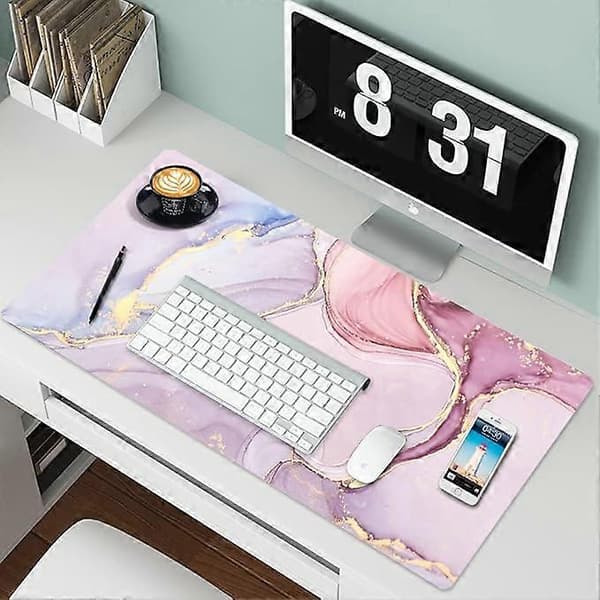 Rosa marmor skrivebordsunderlag med vanntett musematte 80x30cm[JUN] 80*30*0.2cm
