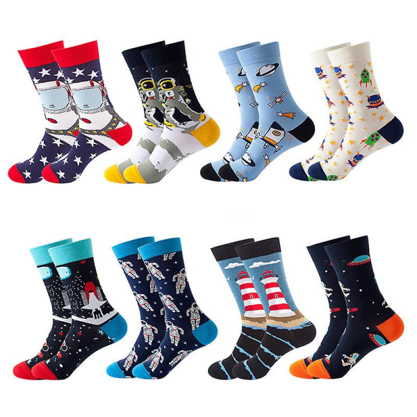 8 par trendy sokker for menn i voksenstørrelse, midtrør, tie-dye