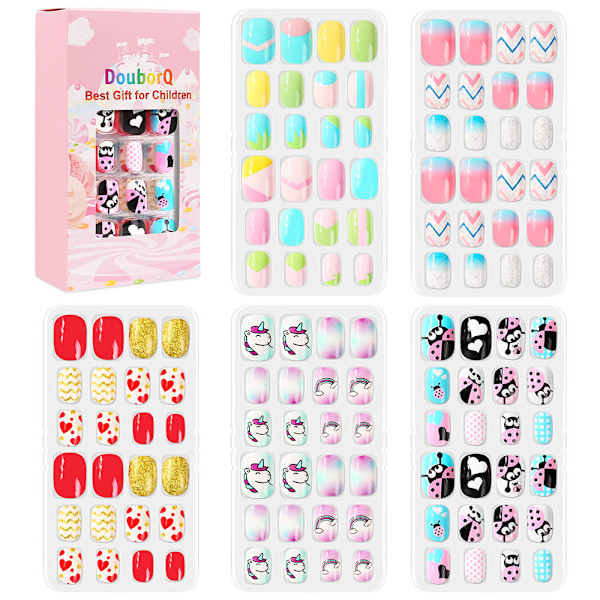 120 st/ set Barn söta lösnaglar Komplett DIY Nail Art Style 7
