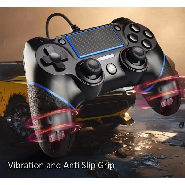 Ledningsbaseret Spilkontrol til PS-4/Pro/Slim/PC(Win7/8/10)/Laptop, USB-stik Spilkontrol med Vibration og Anti-Slip, Ergonomisk