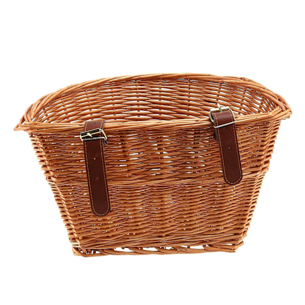Retro, håndlavet cykelkurv i rattan med læderstropper_ NN[ch]