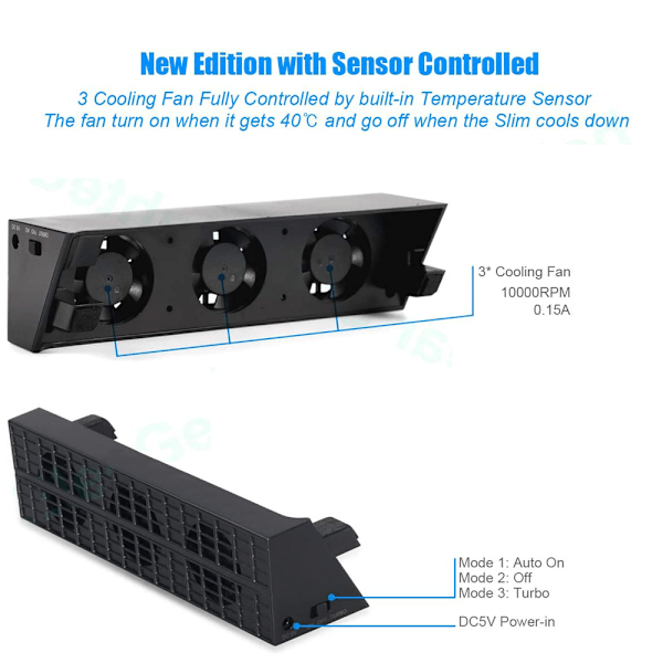PS4 Slim Turbo-jäähdytystuuletin Ulkoinen USB-jäähdytin, Automaattinen Lämpötilan Säätely