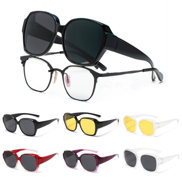 Polariserte solbriller som passer over briller - UV-beskyttelse - Kan brukes over reseptbelagte briller Bright Black