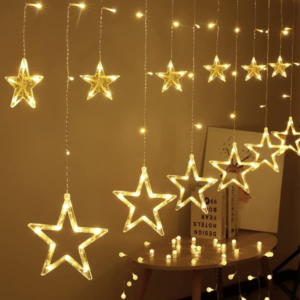 Star Curtain Lights 2m Varmvit Gardin String Light Windo