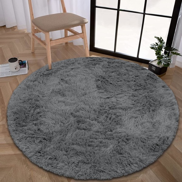 Rund fluffig mjuk Shaggy plysch tvättbar matta för sovrum
