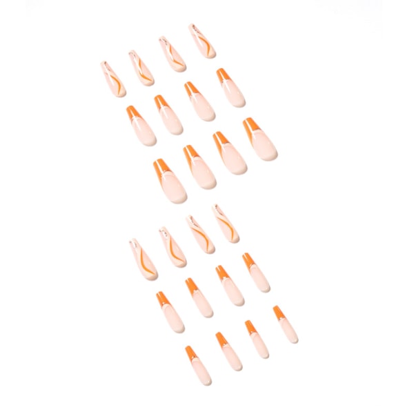 24-pack dampressade naglar falska långa färgblockslinjer Orange W