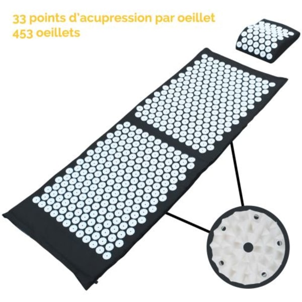 Akupressurmatta och kudde 130 x 50 cm med transportväska - Svart