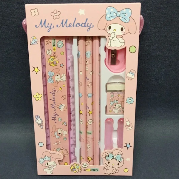 Sanrio Kirjepaperi 2 kpl Set Lyijykynä Kumiviila Viivoitin Kawaii Melodi Kuromi Kanelrulla Oppilas Maalaustarvikkeet Lapset S 2Pcs set Kuromi