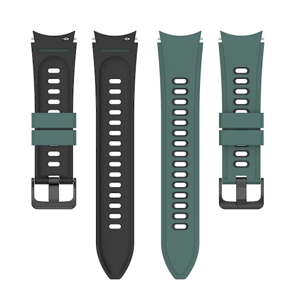 Tofarvet silikonerem til Galaxy Watch4/5/6 40mm 44mm/Watch6 Classic 43mm 47mm/Watch 5 Pro 45mm Olive Green Black