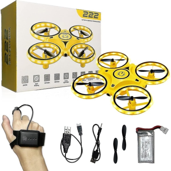 Mini drone for barn, gestkontroll, håndstyrt drone med sensor, innendørs drone for barn blå