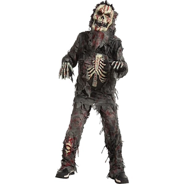 Skummel svart zombie-drakt for barn X-Large (12-14yrs)